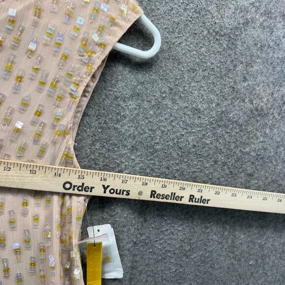 Alice + Olivia Dress Women 2 Nude Yellow Sequin Beaded Sleeveless Shift Cocktail - Picture 3 of 11